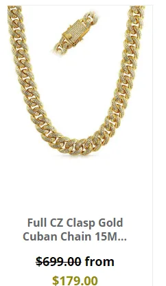 FULL CZ CLASP GOLD CUBAN CHAIN 15MM THICK