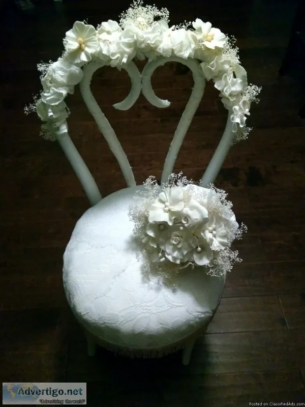 Vintage Antique Bridal Chair and Bouquet