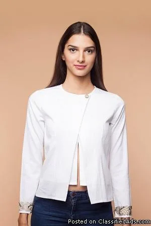 Mellowdrama - Shop WHITE EMBELLISHED OVERLAP TOP