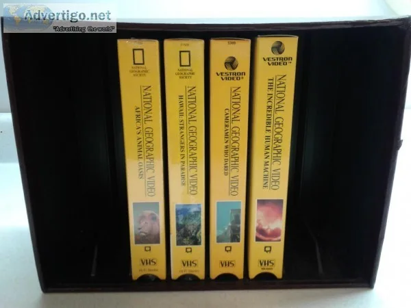 4 NATIONAL GEOGRAPHIC COLLECTION VHS TAPES W STORAGE BOX