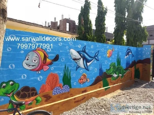 colourful wall painting in play school in Hyderabad