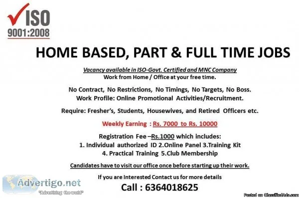 &bullAvailable Part time  full time work at Top M.N.C company