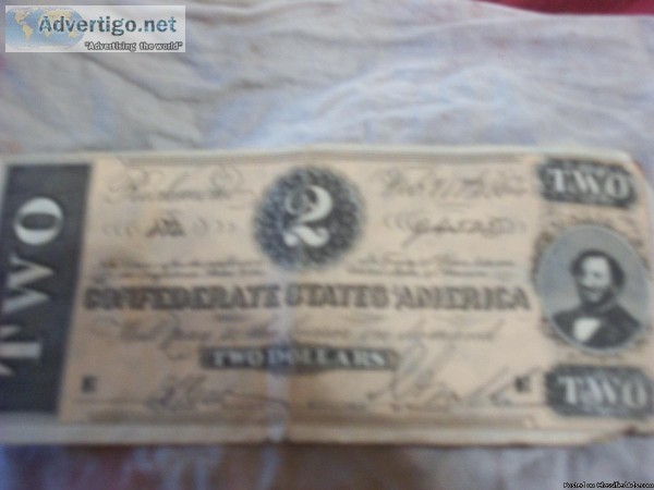 TWO CONFEDERATE PAPER BILLS FOR SALE
