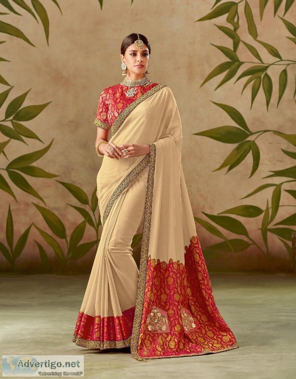 Magaraa Ethnic wears Cream Color Traditional designer Saree