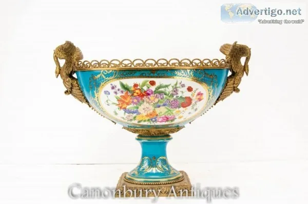 Buy Sevres Porcelain Comport Dish - Ormolu Swan Floral Vases