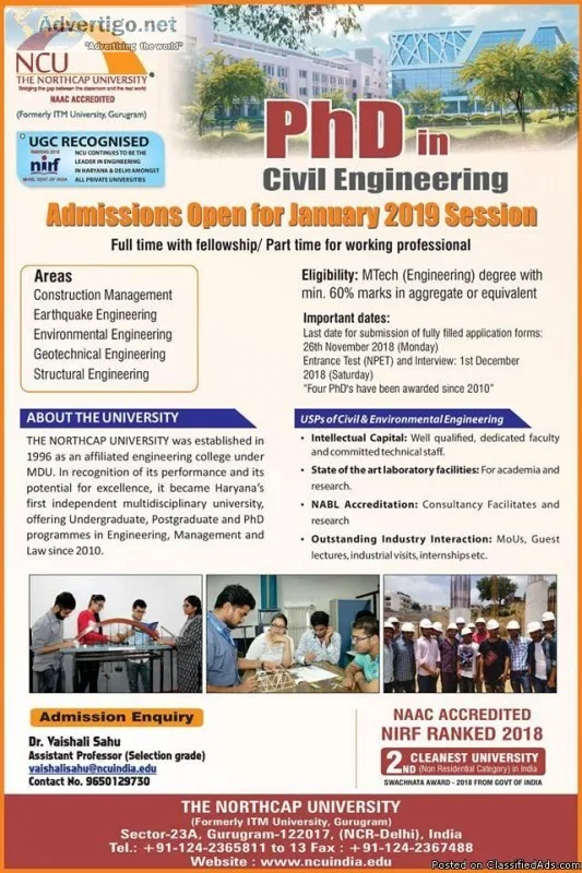 PhD in Civil Engneering - The NorthCap University
