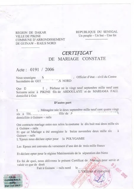USCIS CERTIFIED FRENCH TRANSLATIONS OF MARRIAGE CERTIFICATES