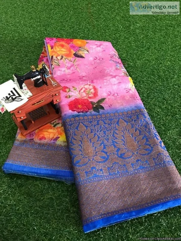 Pure banaras light weight linen silk sarees with weaving border