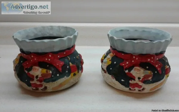 CHRISTMAS SANTA CERAMIC PLANTER POT BOWLS