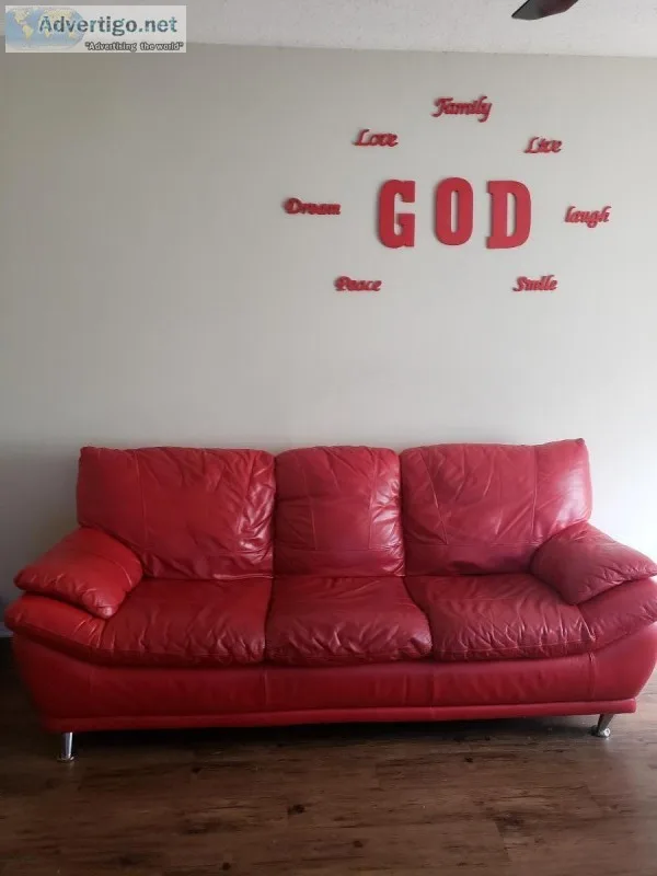 Red Italian leather sofa and loveseat