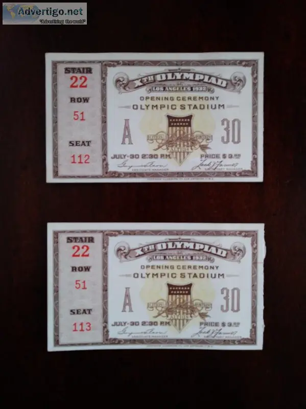 2-1932 Olympic Opening Ceremony Tickets