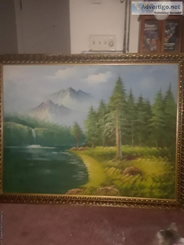 Oil Painting of Mountains and river