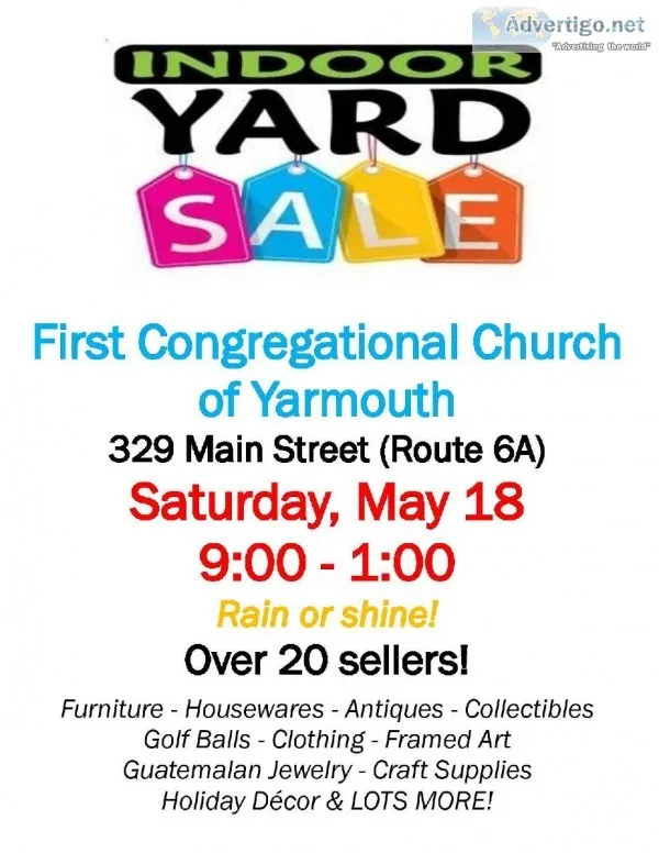 Indoor Yard Sale Saturday May 18 - 9 am-1pm