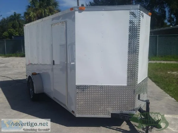 New 6x 14 ft. ENCLOSED Trailer Sharp looking White Ext.