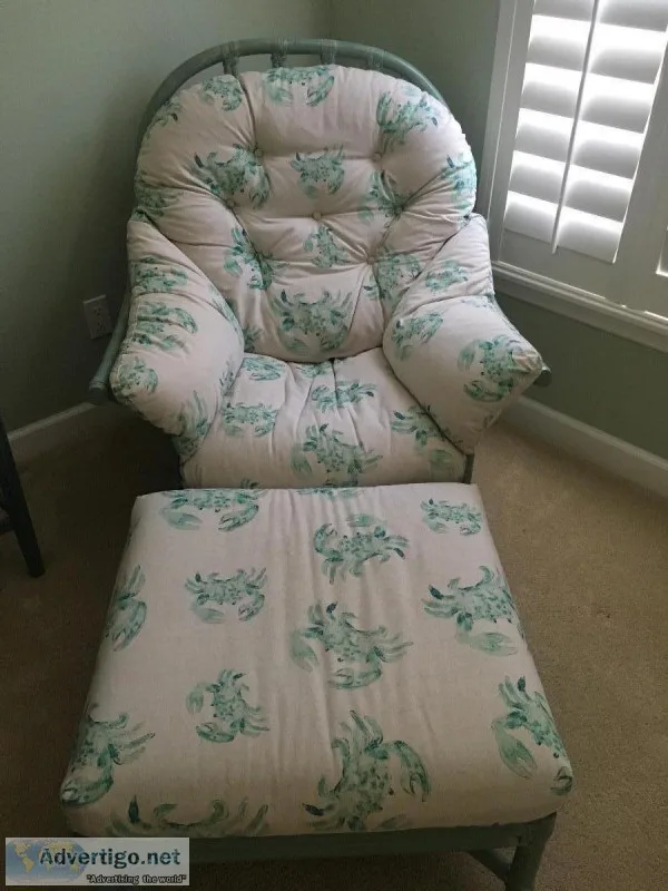 Large rattan chair and ottomin