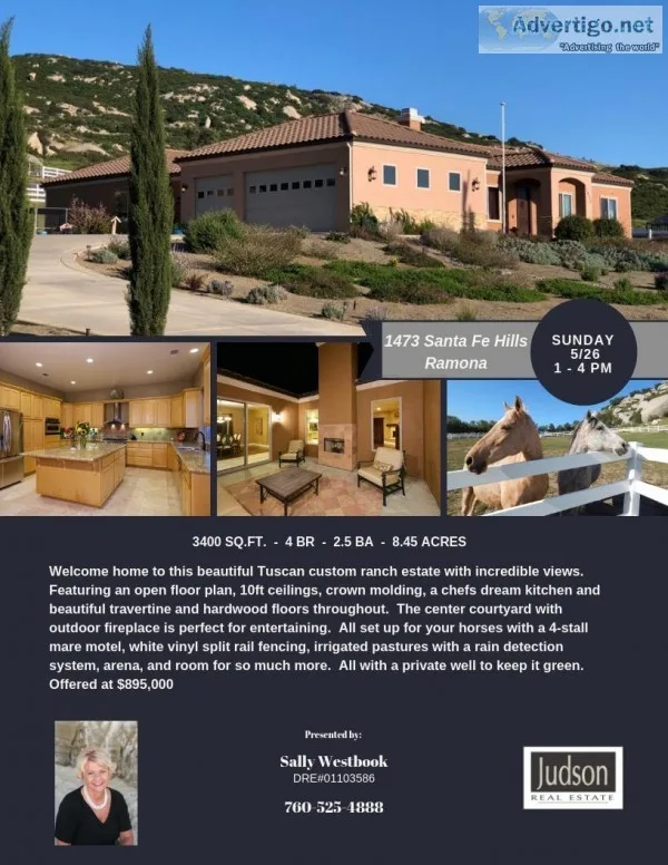 Beautiful Tuscan Style Ranch and Horse Property