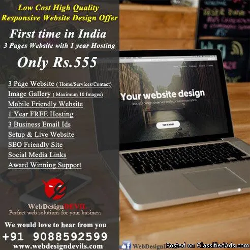 3 Pages Website with Hosting at Rs.555 Only