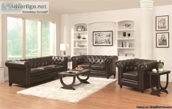 Leather Chesterfield Sofa and Loveseat