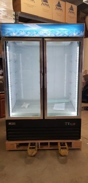 Black Swing Glass Door Merchandising Freezer with LED Lighting
