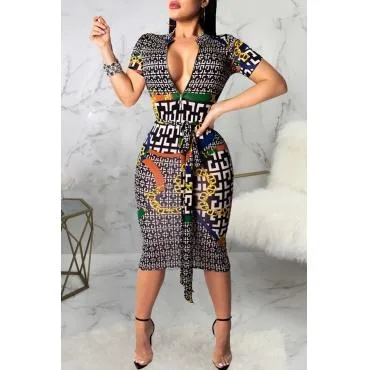 Lovely Casual Printed Lace-up Multicolor Knee Length Dress