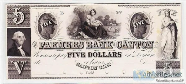 1800s Obsolete Money &quotCanton Ohio&quot 5.00