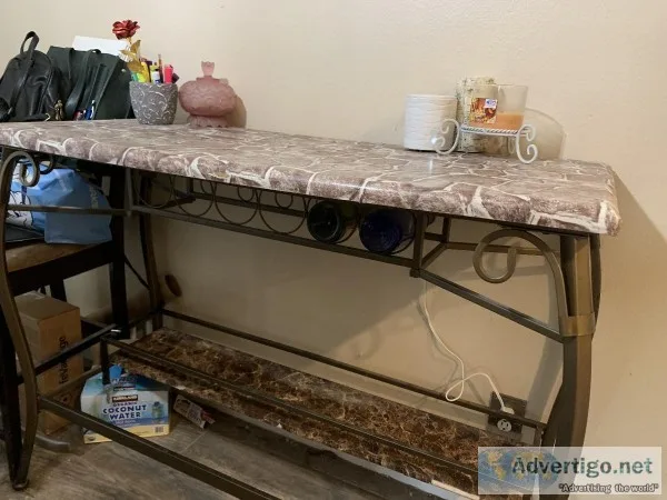 Metal and wood table and wine rack great condition moving