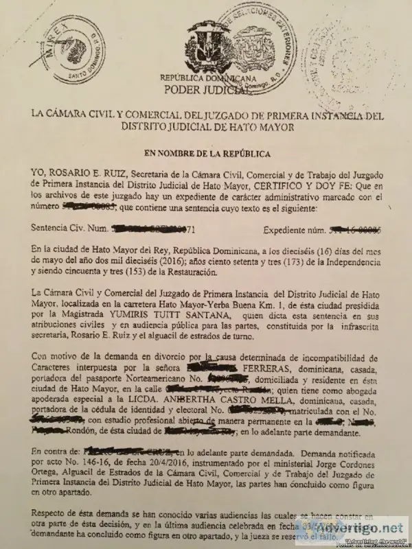 USCIS CERTIFIED DOMINICAN DIVORCE DECREE TRANSLATIONS