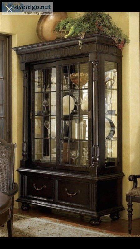 Tommy Bahama black painted cabinet HUTCH glass display KINGSTOWN