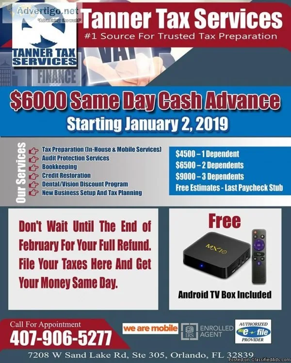 Tax Preparation - 6000 Same Day Cash Advance