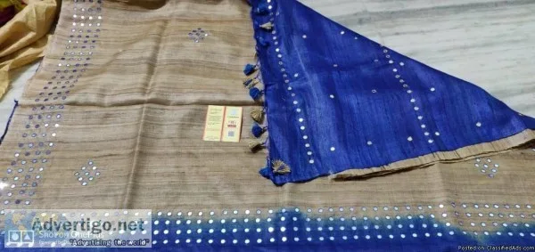 elegant Gicha tussar mirror work sarees available