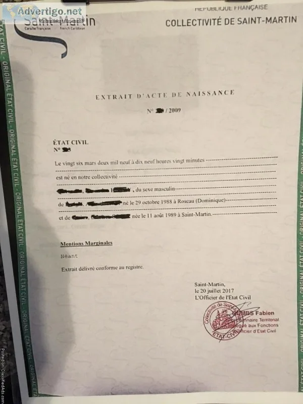 USCIS CERTIFIED FRENCH BIRTH CERTIFICATE TRANSLATIONS (24hrs)