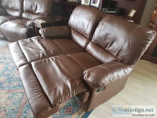TWO MATCHING DARK BROWN LOVE-SEAT DUAL RECLINERS