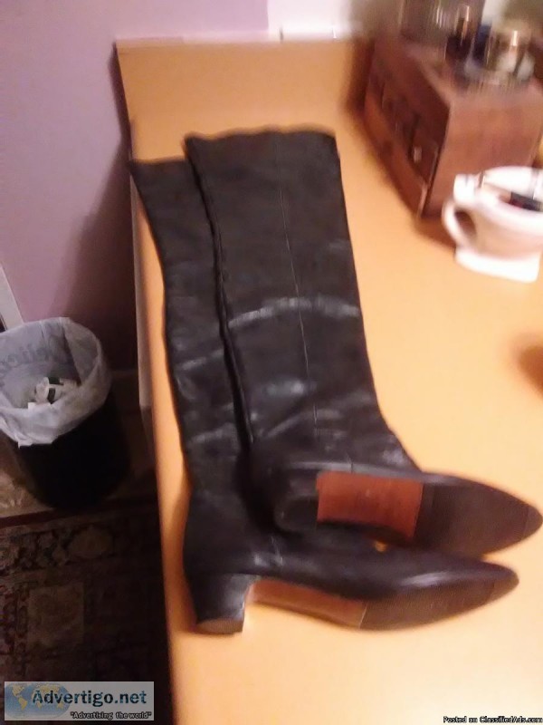 Black leather thigh high boots size 6 12