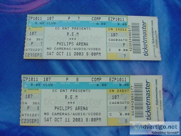 R.E.M. CONCERT TICKETSPETE YORNSat.10-11- 03AtlantaGa.Phili ps A