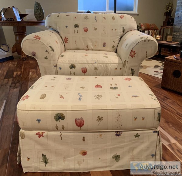 Beautiful Overstuffed Chair and Matching Ottoman