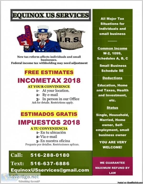 INCOMETAX 2018 - FREE ESTIMATES