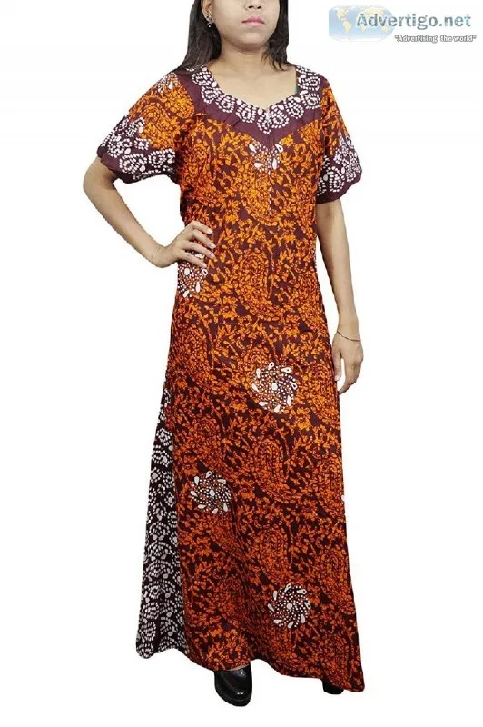 Indiatrendzs Womens Long Nighty Paisley Print Maroon Orange XXL