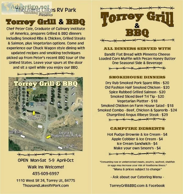 Torrey Grill and BBQ Open April-October