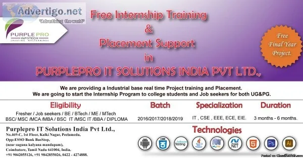 ONJOB TRAINING WITH JOB CONFORMATION  PURPLEPRO INFOTECH