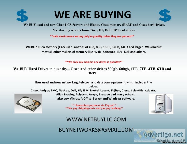 WANTEDWE BUY WE BUY USED and NEW COMPUTER SERVERS NETWORKING MEM