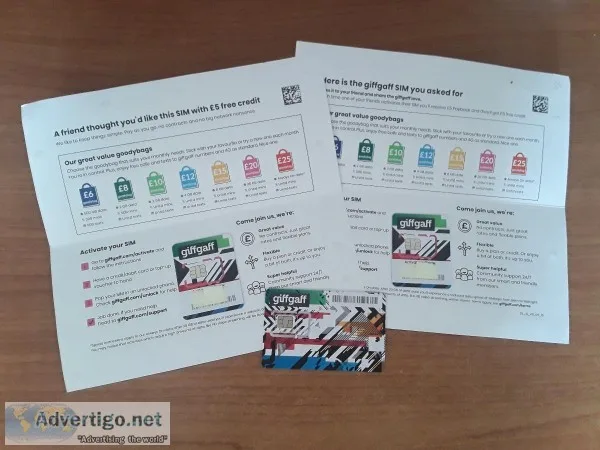 Giffgaff SIM Cards for Phones Tablets Smartwatch GPS etc