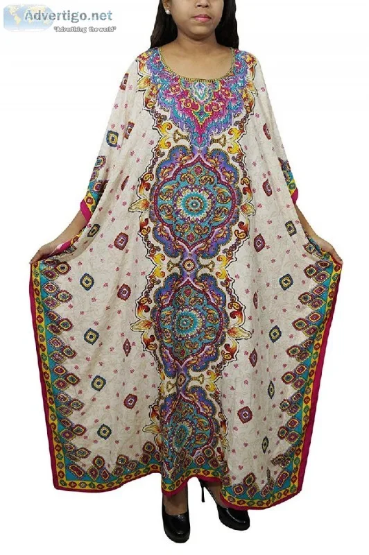 Women Nightwear Kaftan Kimono Sleeve Viscose Multicolor Free Siz