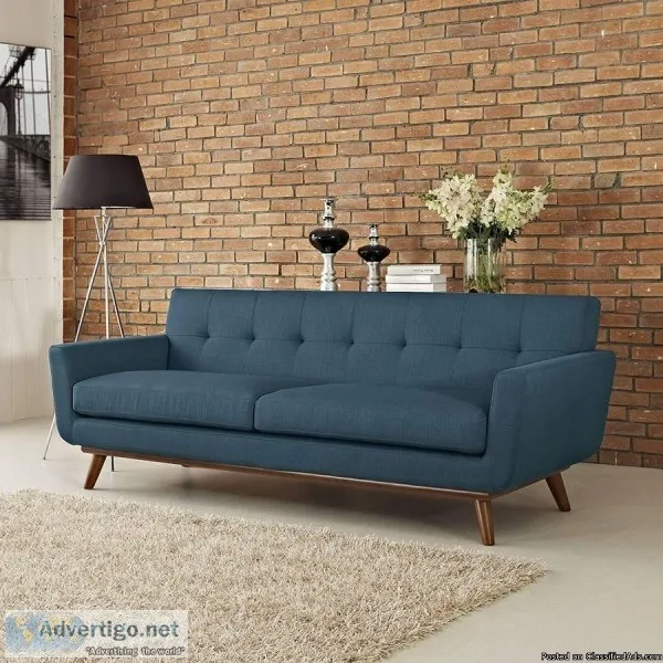 Mid-Century Modern Upholstered Fabric Sofa