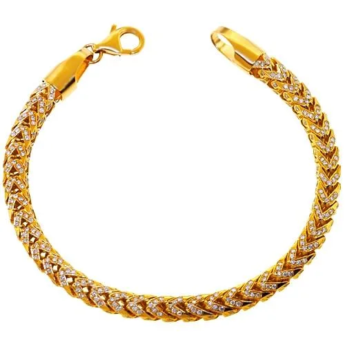Mens 3.20 Ct Diamond Franco Bracelet Solid 14K Yellow Gold