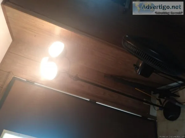 Oscillating fan and tri lamp.