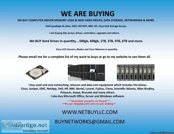    WE BUY USED AND NEW COMPUTER MEMORYRAM CPU&rsquoSNETWORKI NGD
