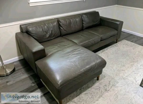 West Elm Leather Chaise Lounge Couch