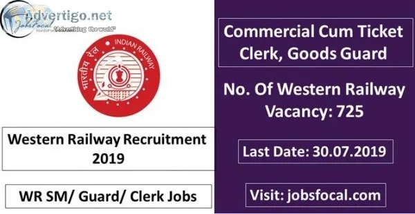 Western Railway Recruitment 2019 &ndash20 725 WR SM Guard Clerk 