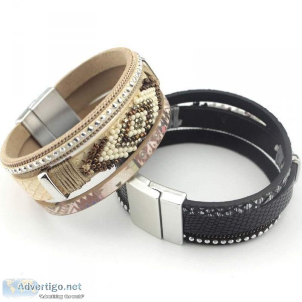 Buy this Silver Chevron Bead Leather Bracelet