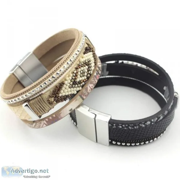 Buy this Silver Chevron Bead Leather Bracelet